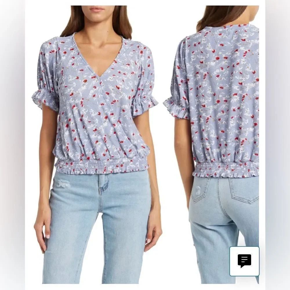 MELLODAY  Ruffle Sleeve Faux Wrap Top